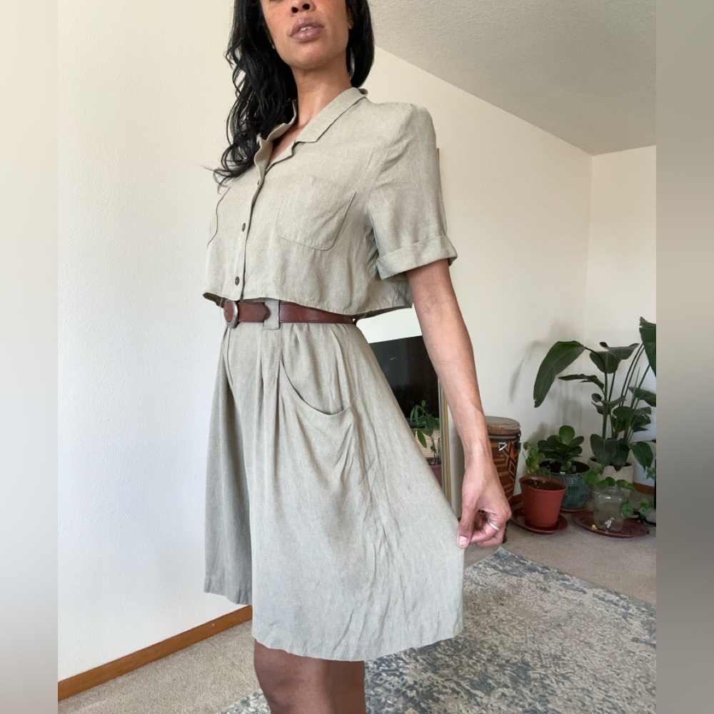 Sage Green Short-Sleeve Shirt Dress